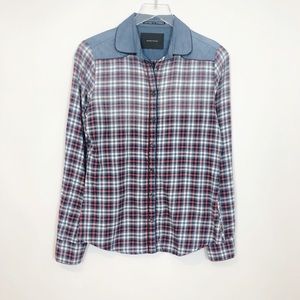 Maison Scotch Checked Chambray Button Down 2